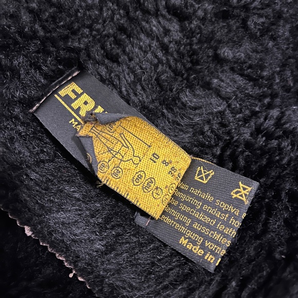 Fritala brown suede shearling coat with black trim, made in Finland - Picture 6 of 10